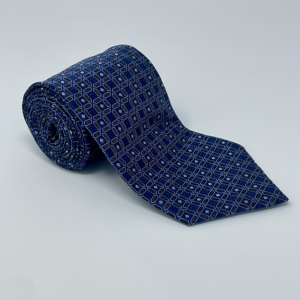 Club Room by Charter Club Tie Blue Geometric Silk Handmade Men's Necktie